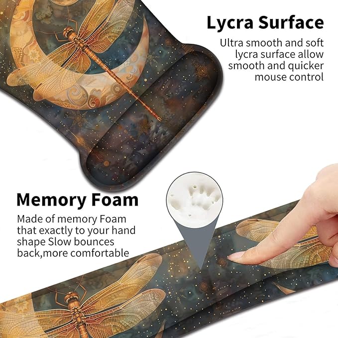 Keyboard Wrist Support + Wrist Mousepad + Coaster Combination Non-Slip PU Base with Gel Memory Mousepad Suitable for Gaming Office Pain Relief Mousepad Set - Vintage Dragonfly