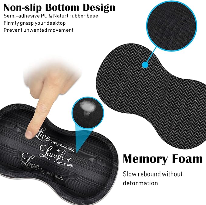 Large Game Mouse Pad + Wrist Support Pad + Coffee Coaster Quote Live Love Laugh Foldable Table Mat with Stitched Edge Non-Slip Set Pad Suitable for Office Work and Home