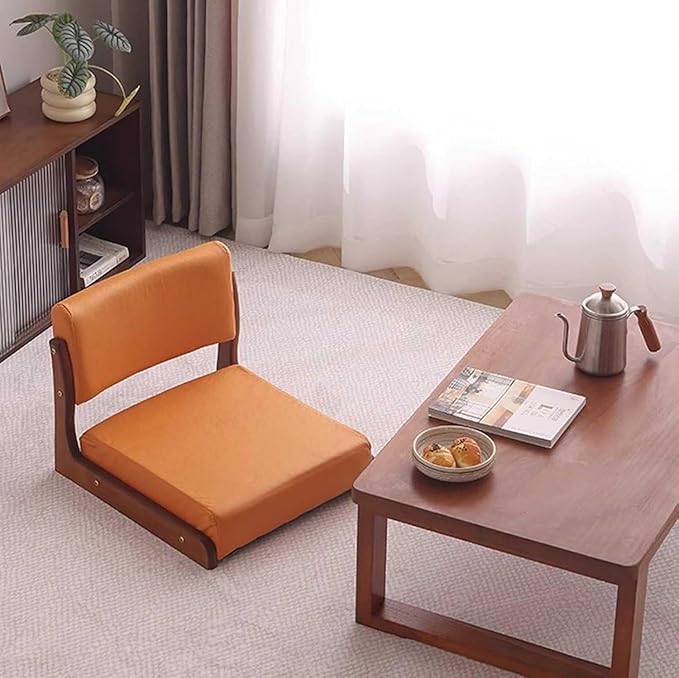 ELEFOCUS Portable Japanese Legless Chair Tatami Chair Accent Furniture Meditation Floor Chair Living Room Chair Floor Seat(OrangeStyle1)
