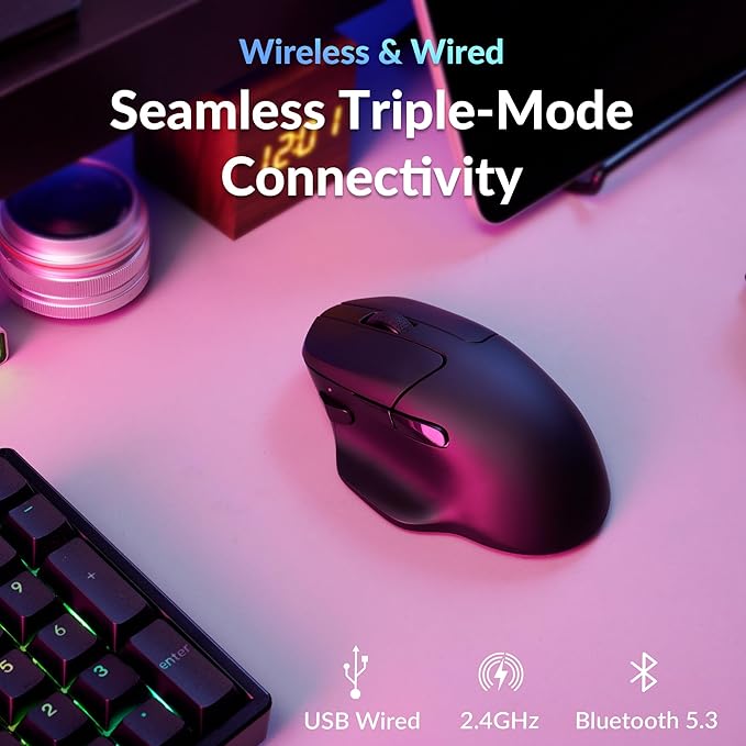 Keychron M7 8K Wireless Mouse 30K DPI Optical Computer Mice 2.4 GHz/Bluetooth/Wired with Macro Button 66g Lightweight Ergonomic Up to 140 Hours Worktime for Laptop macOS/Windows - Black