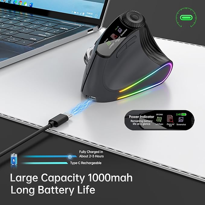 Bluetooth Travel Mouse 2.4G Rechargeable Mouse with USB Receiver Wireless Mice Compatibility for Computer Laptop Notebook PC (Black XM7D)