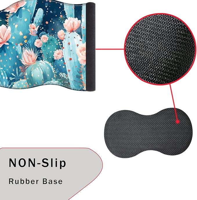 Mouse Pad with Wrist Support + Desk Mat + Coaster 3 in 1 Set XXL Large Gaming Mousepad Ergonomic Mouse Pads for Desk Computer Laptop OfficeCute Cactus