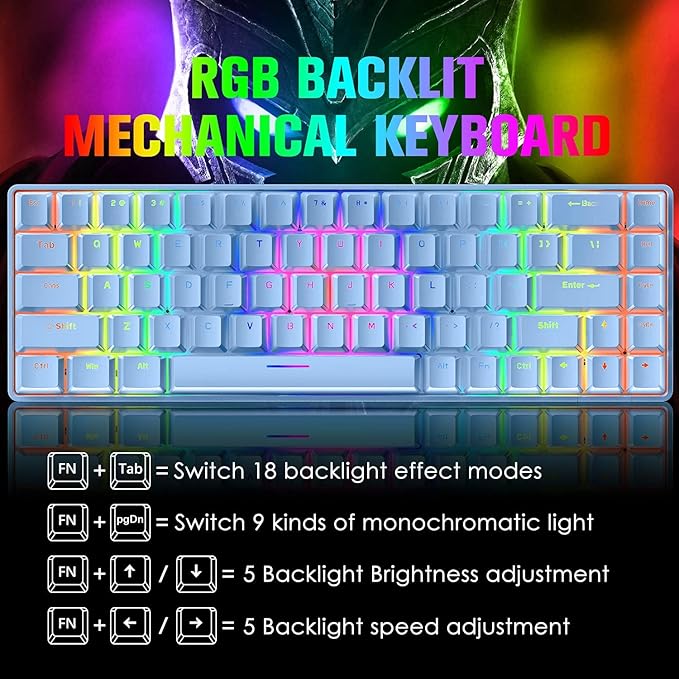 65% Wired Gaming Mechanical Keyboard and Mouse Combo Mini 68 Keys RGB Backlight Lightweight RGB Optical MouseMouse Pad Compatible with PS4XboxPCLaptopMAC (Blue/Blue Switch)