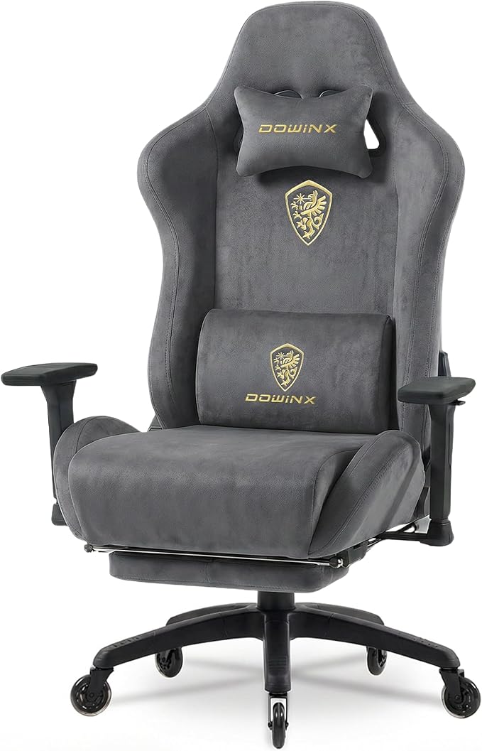Dowinx Big and Tall Gaming Chair with Suede Fabric Breathable Game Chairs for Adults with Oversized Thick Seat for 440lbs Ergonomic Gamer Chair for Streaming &amp Long Gaming Sessions Grey