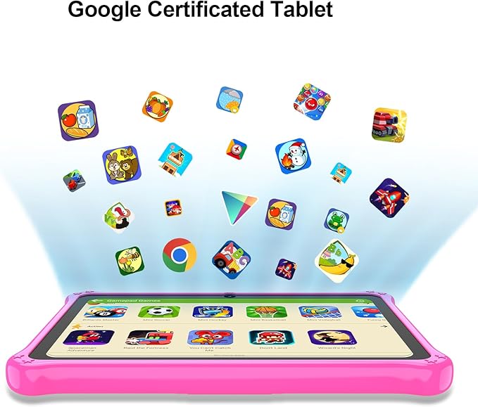 PRITOM Lanyard Kids Tablet 7 inch 32GB Toddler Tablet Android 13 with WiFi Dual Camera Education Games Kids Software Pre-Installed Parental Control Pink