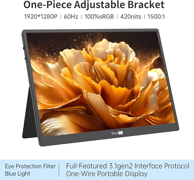 10.5 Portable Monitor 3:2 1280P FHD IPS Display with HDR10 420 Nits 60Hz Dual USB-C &amp Mini HDMI Adjustable Stand Ultra-Slim Mini Screen for Laptop PC Phone Game Consoles Raspberry Pi