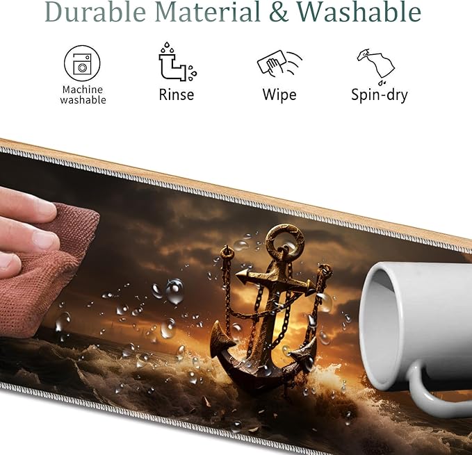 4 in 1 Mouse Pad Combo Large Gaming Mouse Pad + Keyboard Wrist Support + Mouse Wrist Rest + Coaster Table Pad 31.5 x 11.8 with Memory Foam Ergonomic Wrist Pad Set Waves and Anchors