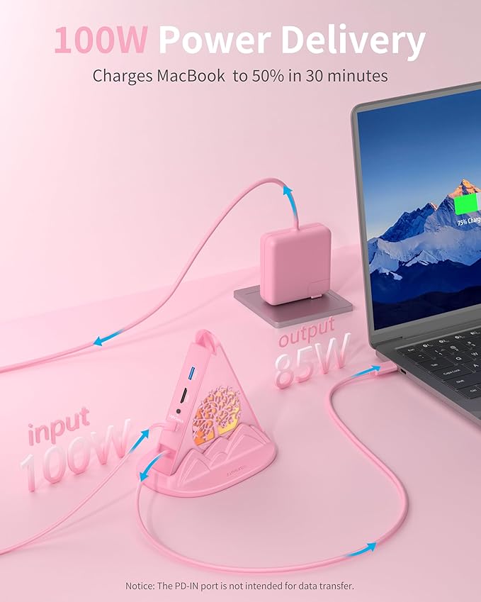 White&ampPink USB C Hub Multiport Adapter8-in-1 Tree USB C Hub with 4K 30Hz HDMI100W Power Delivery5Gbps 3 USB-A Data PortsUSB-C3.0 SD/TF Card ReaderRGB USB Hub for MacBook Air/ProSurface Pro