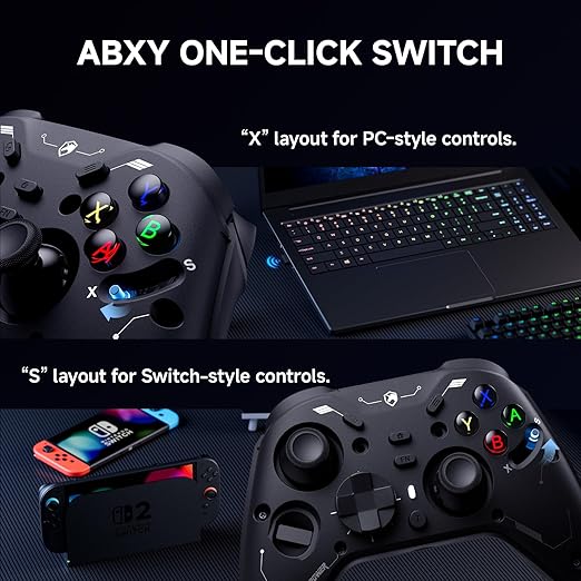 ECHTPower EP04 Wireless PC Controller with TMR Joysticks &amp Dual Hall Triggers Multi-Platform Gamepad for PC/Switch/Switch2/iOS/Android 4-Motor Vibration Smart Charging Dock One-Click ABXY Swit