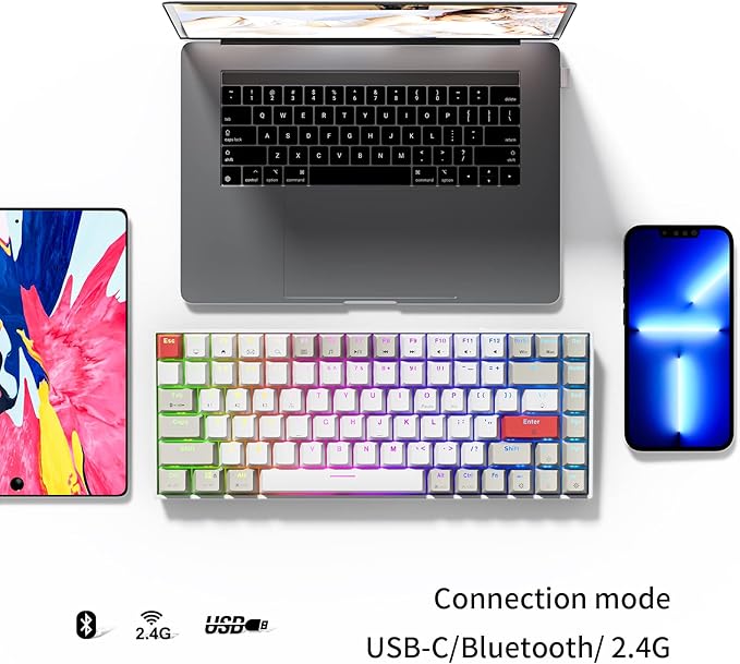 Newmen GM840 Wireless Mechanical KeyboardWired/Bluetooth/2.4G 75% Compact RGB Backlit Hot Swappable Mini Gaming KeyboardUSB C 84 Keys Small Computer Keyboards for PC/Laptop/Win/MacBrown Switches