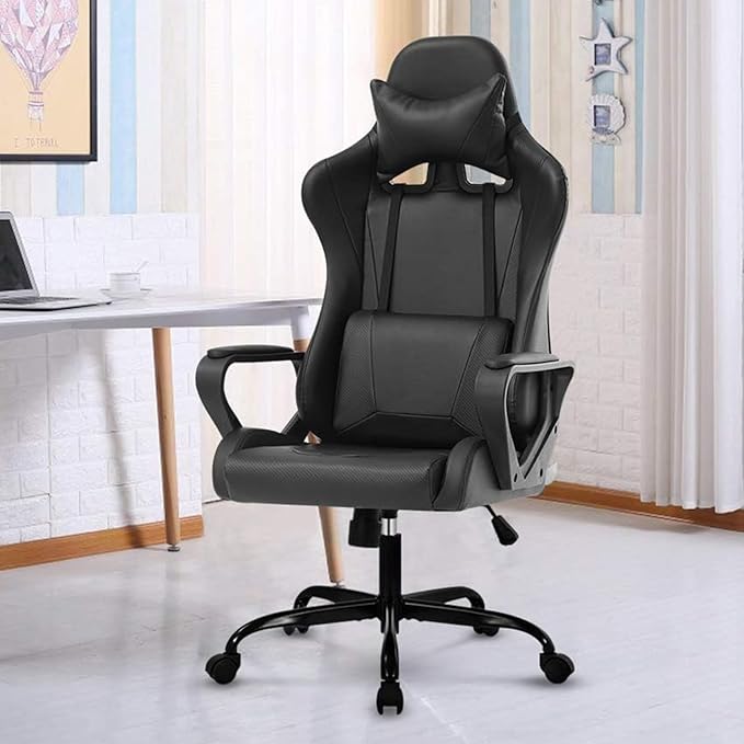 Modern Gaming Chair Ergonomic High Back PU Leather Office Chair with Lumbar Support Black
