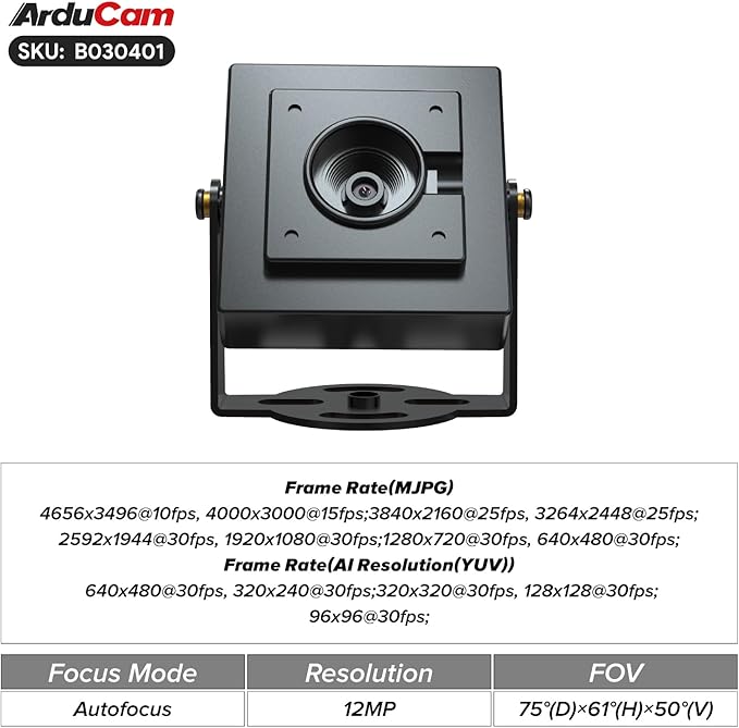 Arducam 12MP Autofocus USB Camera Module with HDR Raspberry Pi USB Webcam Lightburn Camera with Multiple Preset AI Resolutions for Windows Linux Mac Android