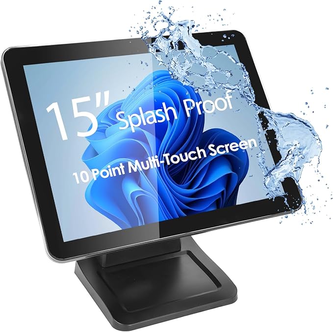 ANGEL POS 15-Inch 4:3 Capacitive LED Backlit Multi-Touch Monitor True Flat Seamless Design Touchscreen with Metal POS Stand for Office POS Retail Restaurant Bar Gym Warehouse
