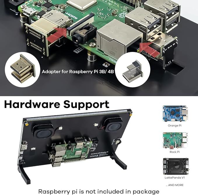 10.1 IPS LCD Capacitive Touch Screen HDMI Display Portable Monitor 1024X600 Built-in Dual Speakers for Raspberry Pi 5/4/3 Xbox PS4 Windows 7/8/10
