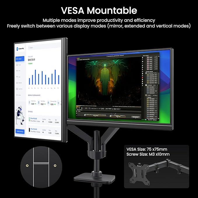 VILVA 17.3'' Portable Monitor 2.5K QHD 165Hz Gaming Display Ultra-Slim Metal Body Built-in Stand USB-C HDMI External Monitor for Laptop PC PS5 Xbox Switch