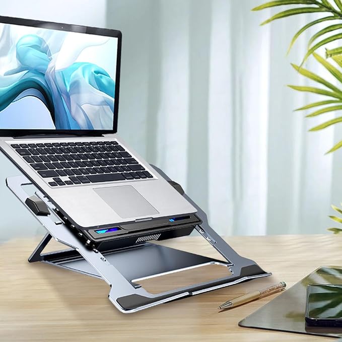 Height Adjustable Riser - Cooling Laptop Stand Rechargeable Quiet Pad | Ergonomic Notebook Support Station Portable Desk Holder with Fan Laptop Cooler for Girlfriend or Boyfriend