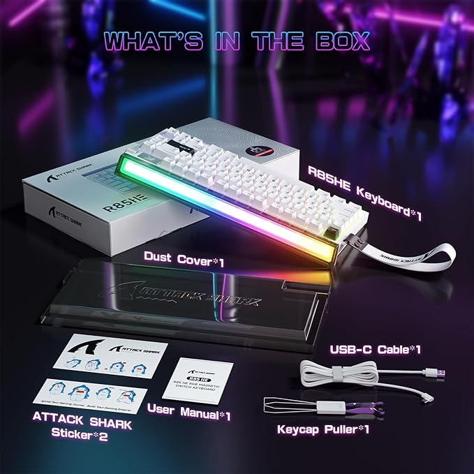 ATTACK SHARK R85 HE Wired 75% Rapid Trigger Mechanical Gaming Keyboard with Custom Lightbox 8KHz Polling Rate0.005mm RT Accuracy0.08MS LatencyHall EffectMagnetic SwitchDriver for PC-Star White