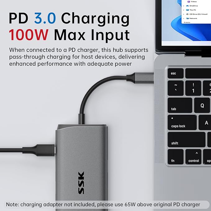 SSK USB C Hub for Laptop 10Gbps USB-C Dock with Ethernet HDMI 4K 60Hz 10 in 1 MacBook Docking Station Multiport Adapter for Laptops/Devices with HDMI USB3.2 SD/TF 100W PD 3.5 mm Headphone