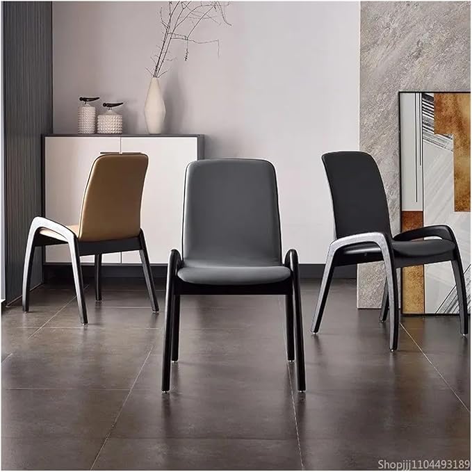 Adjustable Office Computer Chair with Armrest 1pcs Leather Upholstered Dining Chair with High Backrest Solid Wood Frame(Warm Grey)