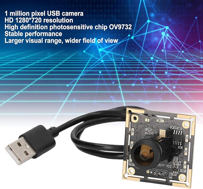 1MP USB Camera Module with HD 1280x720 Resolution Built in Video Webcam Board for Industrial Components Easy Plug and Play No Driver Needed 180° Wide Angle View MJPEG Format