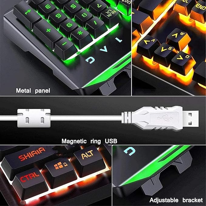 Gaming Keyboard and Mouse Combo Mechanical Gaming Keyboard RGB LED Rainbow Backlit Wired Keyboard for Laptop Gaming PC 104 Keys Black