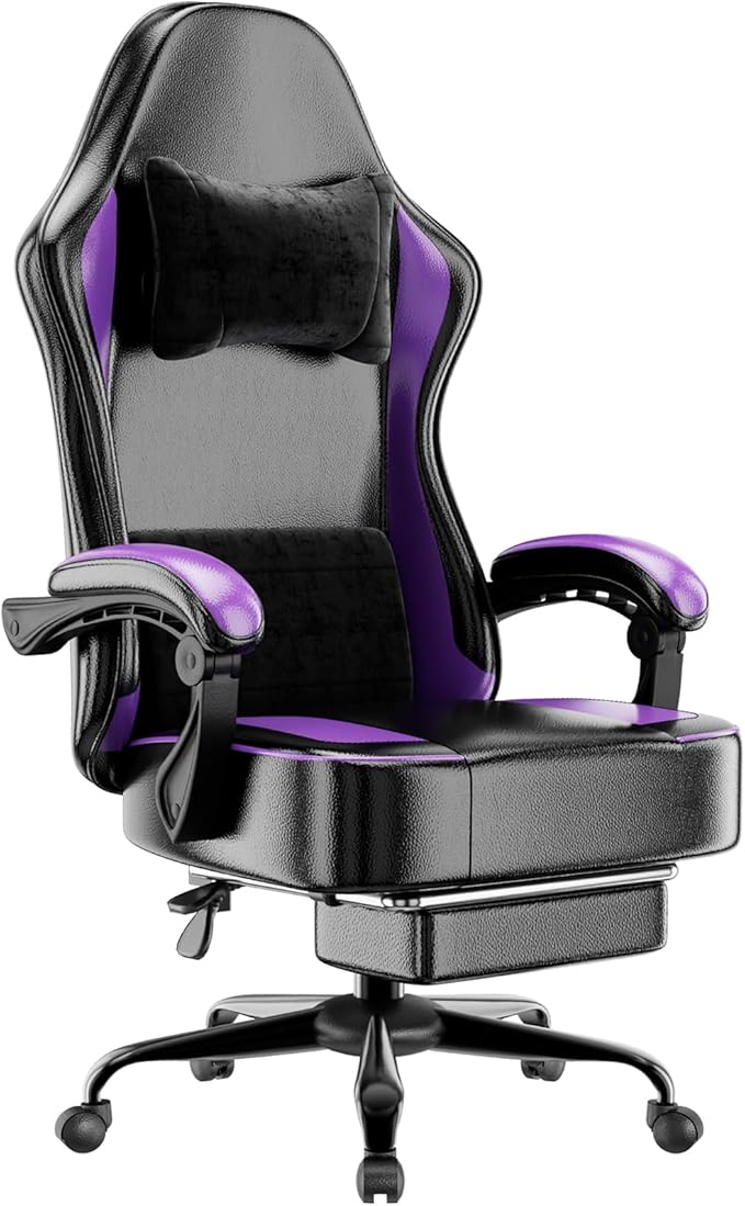Gaming Chair with Pocket Spring Cushion and Footrest Ergonomic Computer Chair for Adults Breathable PU Leather Game Chair