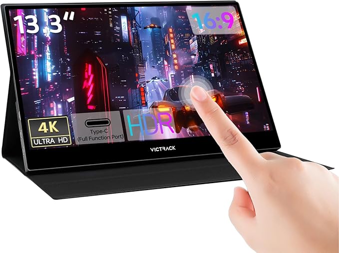 4K UHD Touchscreen Ultra Portable Monitor for Gaming and Designing 13.3“ Slim UHD (3840 x 2160) Touch 100% sRGB Type-C USB &amp Mini HDMI Portable Gaming Monitor with Cover