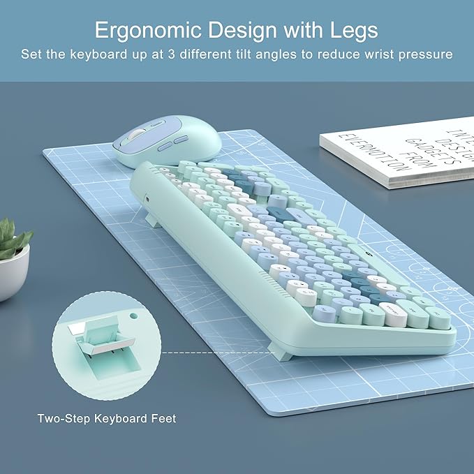 MageGee Wireless Keyboard and Mouse Combo Round keycaps Retro Typewriter Keyboard 104 Key Full-Sized Keyboard Automatic Power Saving 2.4GHz Wireless Connection for Mac/Windows/PC