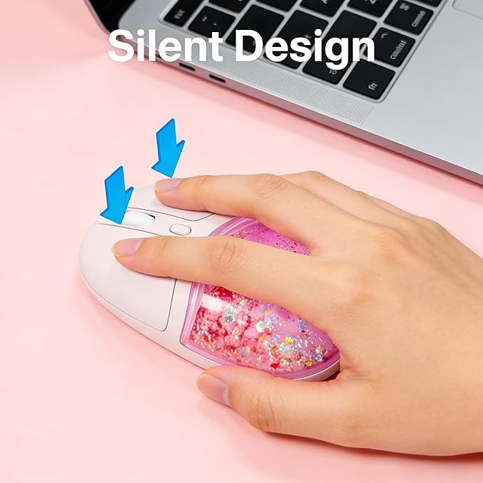 Wireless MouseGlitter Animal Design 3-Device Bluetooth &amp 2.4 G 4000 DPI RGB Light Multi-Mode Portable Mouse for PC Laptop Office Gaming Students Home Travel Use (Pink)