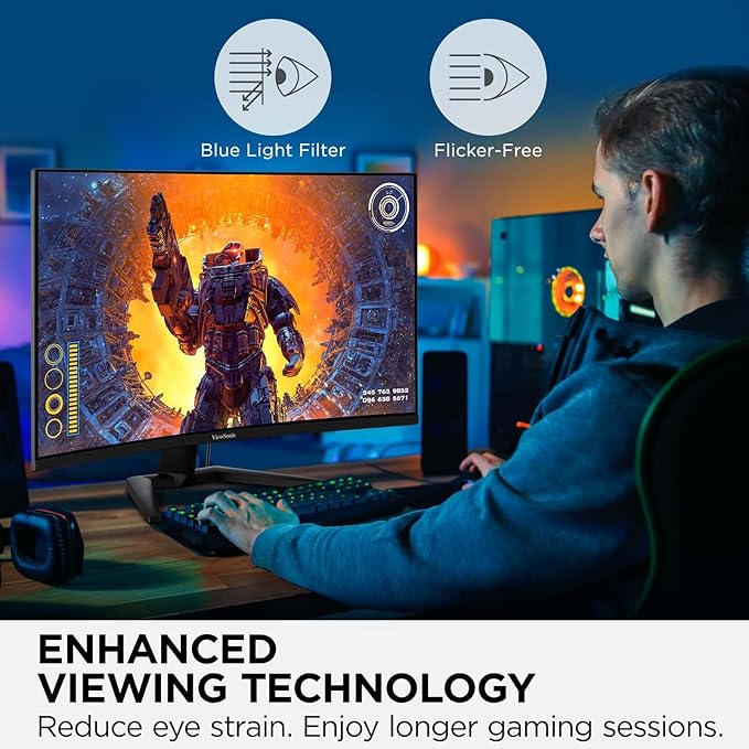 ViewSonic VX3228C-2K 32 Inch 1440p Curved Gaming Monitor with 1ms 180Hz FreeSync Eye Care HDMI and DisplayPort Inputs