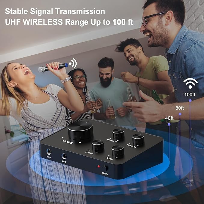 Wireless Karaoke Microphone System Dual Handheld Wireless Microphones for Smart TV Speaker &amp Amplifier HDMI/AUX in/Out 100FT Dynamic Microphonefor Home Karaoke Singing Church &amp Wedding
