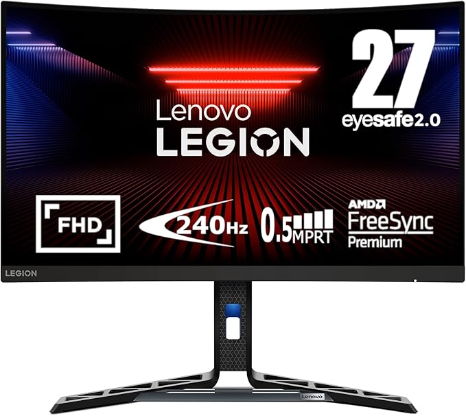 Lenovo Legion R27fc-30 Gaming Monitor 27 FHD Curved 280Hz 0.5ms MPRT AMD FreeSync VESA Adaptive Sync Lift/Tilt/Pivot/Swivel Stand HDMI 2.1 and DisplayPort 1.4 350 nits Raven Black