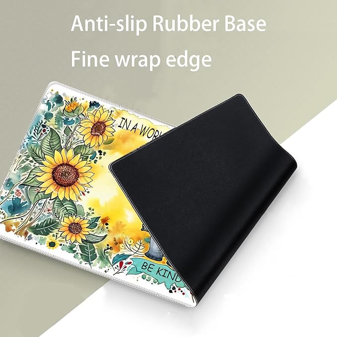 Keyboard Mouse Pad SetLarge Desk Pad+Keyboard Wrist Rest+Mouse Pad Wrist Support+CoasterEasy Typing Pain Relief Non-Slip Mousepad Wrist Support Mousepad Set Home OfficeSunflower Elephant