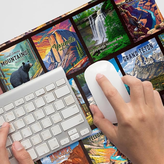 National Parks Large Gaming Mouse Pad Desk Mat with Stitched Edges Non-Slip Base for Gamer Home and Office 31.5 x 15.7