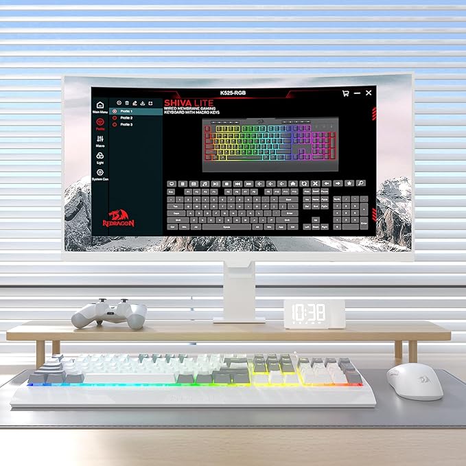 Redragon K525 RGB Backlit 104 Keys Wired Membrane Gaming Keyboard w/ 5 Multimedia Keys &amp 4 Extra On-Board Macro Keys Dedicated Media Control Ergonomic Wrist Rest Linear Mechanical-Feel Switch