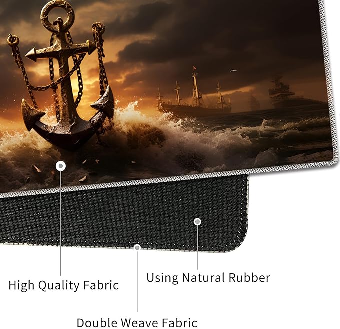 4 in 1 Mouse Pad Combo Large Gaming Mouse Pad + Keyboard Wrist Support + Mouse Wrist Rest + Coaster Table Pad 31.5 x 11.8 with Memory Foam Ergonomic Wrist Pad Set Waves and Anchors