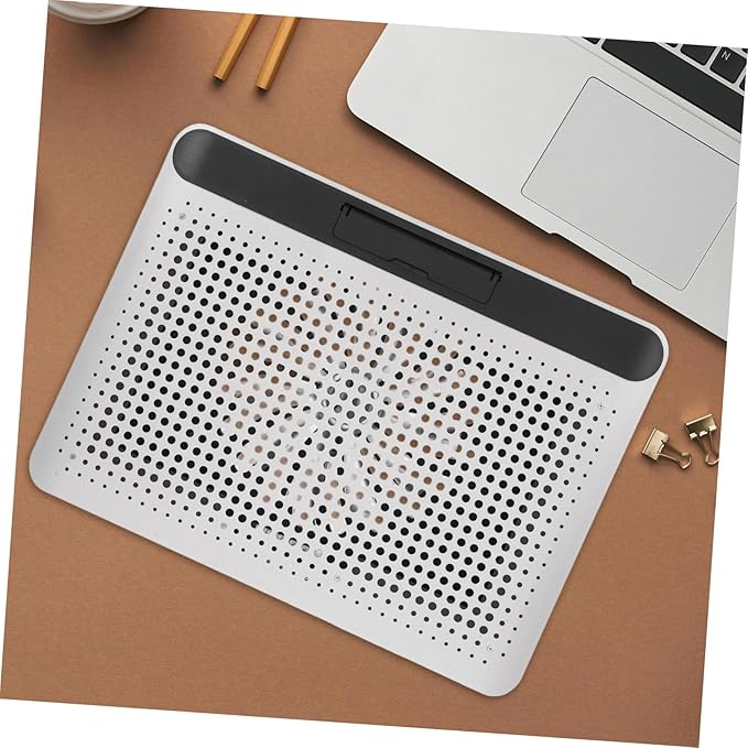 Thin Quiet Laptop Cooler with Fan Speed and Six-Angle Ergonomic Aluminum Stand Dual USB Ports for Home and Office Use Silver