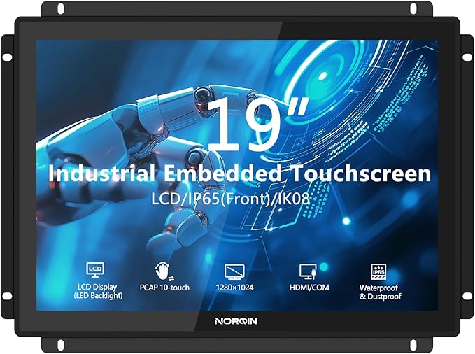 19 Inch Industrial Embedded Touchscreen Monitor - IPSIP65 Open FrameVESA Mount10-Point Capacitive Touch DisplayHDMI/VGA/DVI/USB Portsfor Automation &amp HMI1280×1024 Resolution
