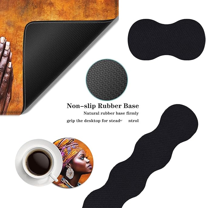 Mouse PadLarge Desk Mat Set 4in1 XL Mousepad + Keyboard Wrist Rest+Mouse Wrist Rest+Coaster with Ergonomic Desk Pad for Home Office Table Computer Cover -African Woman in Prayer Art