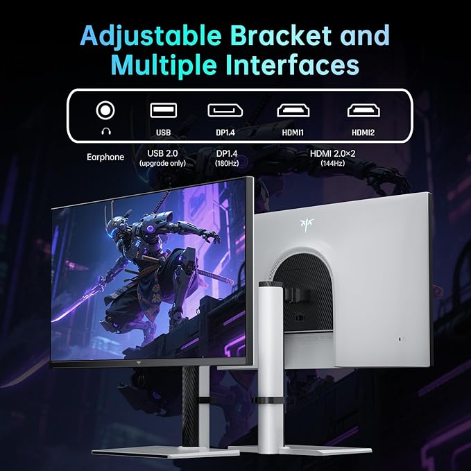 KTC Mini LED Monitor 27 Inch | Gaming Monitor | 2K@180Hz QHD (2560x1440P) | VESA Display HDR1400 | 1ms | FreeSync/G-Sync | 148% sRGB HDMIx2 DPx1 Vertical and Wall Mounting Support White(Renewed)