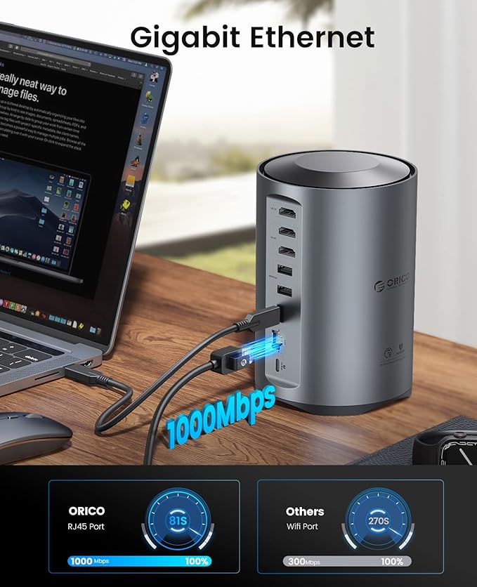 ORICO USB-C Triple Monitor Docking Station with 3 HDMI Ports 15-in-1 USB C Laptop Dock for MacBook Pro M1/M2/Windows 7 USB Ports Ethernet100W PD SD/TF Card Reader 3.5mm Audio (Grey)