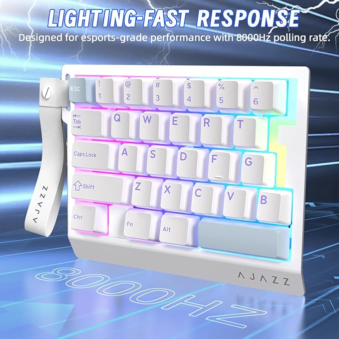 A.JAZZ AK029 Wired 29 Keys One-Handed RGB Gaming Keyboard with 8000HZ0.01mm RT Magnetic Switches Adjustable ActuationHotswappable Mechanical KeyboardAluminum PlateWeb Driver for Gamers-White
