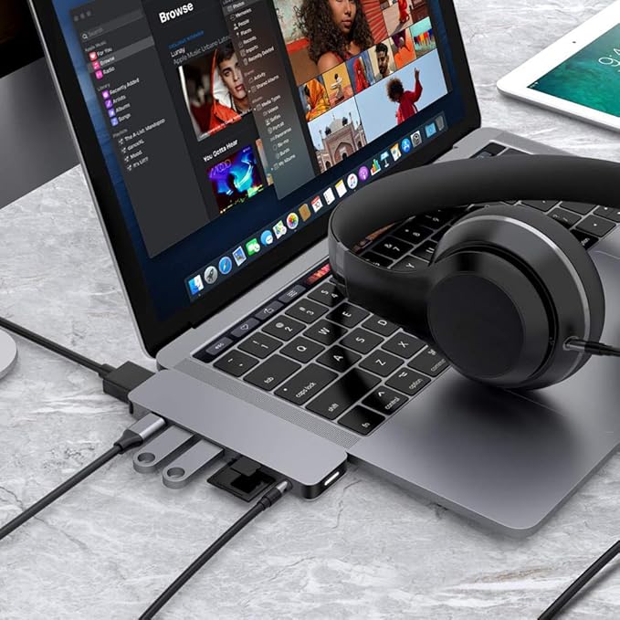 HyperDrive USB-C Hub Adapter Sanho Solo 7-in-1 Type C Dongle for MacBook Pro PC w USB-C Port: USBC 60W Power Delivery USBC 5Gbps Data 4K HDMI microSD/SD Card Reader 2xUSB 3.0 Audio Jack - Grey