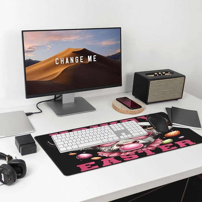 Easter Highland Cow with Bunny Ears Eggs Mouse Pad Non Slip Large Desk Keyboard Mat Gaming Protection Pad 16X29.5 Inch