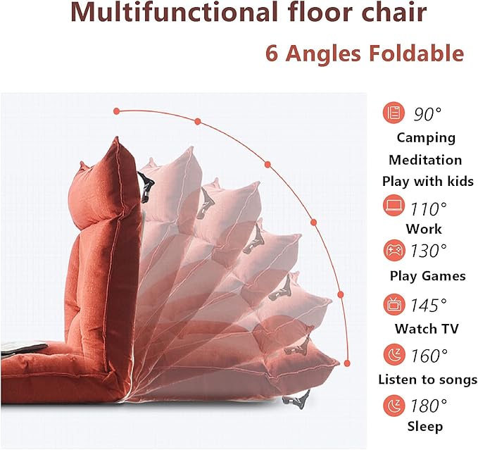 Floor Chair with Throw Pillow Foldable Lazy Sofa Chair Rest Nap Game Floor Chair with Foldable Adjustable Back Support 6 Angles Foldable Gaming Chair Japanese Meditation ChairBlack