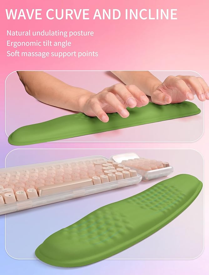 Hokafenle 2in1 Combination Wave Keyboard Wrist Rest and Ergonomic Curvature Mouse Pad Wrist Support for Relieve Wrist Pain Filled with Soft Cushion Memory Foam Dill Green
