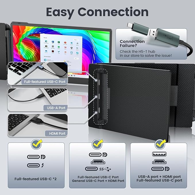 Teamgee 14 Laptop Screen Extender FHD 1080P IPS Triple Portable Monitor for 13''-17 (Diagonal) Laptop HDMI/USB-A/Type-C Plug &amp Play Built-in Speakers &amp Adjustable Stand for Mac/Wins/Andr
