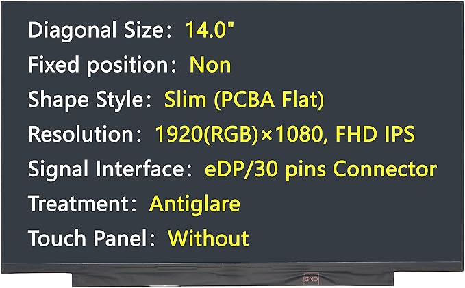New Screen Replacement for Lenovo 5D10W87245 B140HAN04.E H/W:0AeDP 30 pins Connector1920(RGB)×1080 FHD IPSAntiglareLCD LED Display