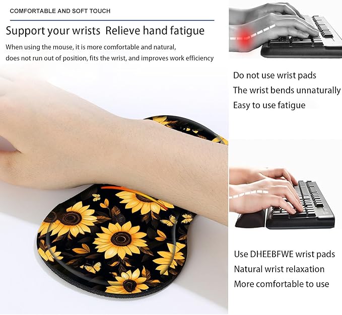 Keyboard Mouse Pad SetLarge Desk Pad+Keyboard Wrist Rest+Mouse Wrist Support+CoasterEasy Typing Pain Relief Non-Slip Wrist Support Mousepad Set Home OfficeSunflowers and Butterflies