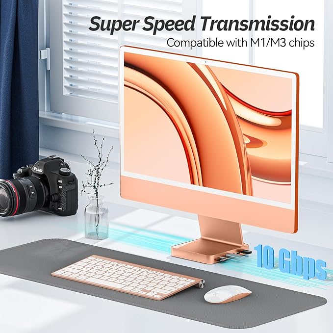 USB C Hub for iMac 24 inch 2021/2023/2024 Minisopuru iMac Hub Support M.2 NVMe SSD i Mac Accessories for iMac M1/M3/M4 USB C Adapter with USB A/C 10Gbps SD/TF M.2 SSD (Not Included) Orange.